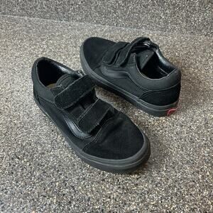Vans Off The Wall Kids Junior Sz 1.5 All Black Suede/Canvas Snap On Shoe Sneaker